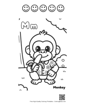 Thumbnail: Little Chimpanzee Sitting and Peeling a Banana Printable and 5 Happy Face Outline