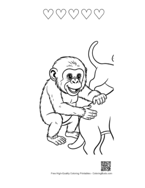 Thumbnail: Playful Baby Chimpanzee Hugging Cat Printable and 5 Heart Outline