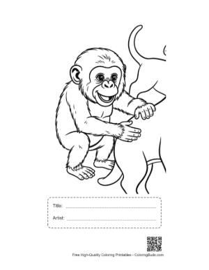 Thumbnail: Playful Baby Chimpanzee Hugging Cat Printable with Title and Artist Box