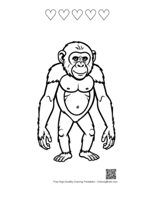 Thumbnail: Playful Chimpanzee Standing Tall Printable and 5 Heart Outline