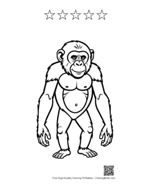 Thumbnail: Playful Chimpanzee Standing Tall Printable and 5 Star Outline