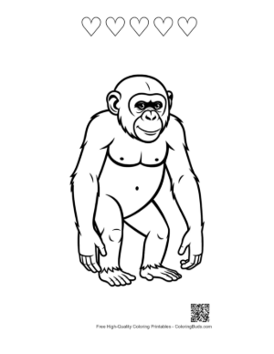 Thumbnail: Playful Chimpanzee Standing Upright Printable and 5 Heart Outline