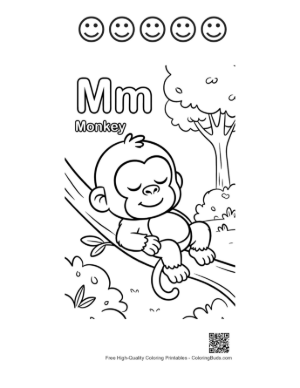 Thumbnail: Tired Young Chimp Dreaming on a Jungle Vine Printable and 5 Happy Face Outline