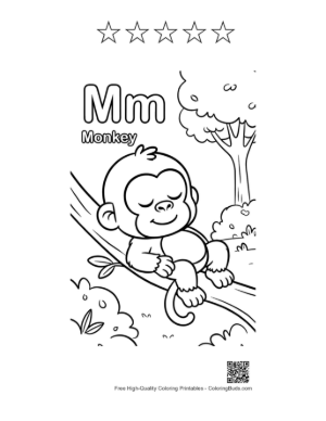Thumbnail: Tired Young Chimp Dreaming on a Jungle Vine Printable and 5 Star Outline
