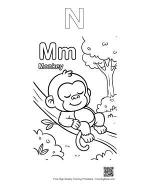 Thumbnail: Tired Young Chimp Dreaming on a Jungle Vine Printable Outline Alphabet N