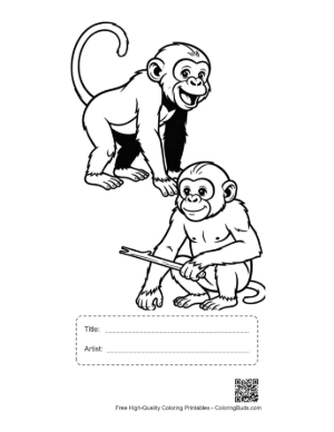 Thumbnail: Two Happy Chimpanzees Playing with Stick Printable with Title and Artist Box
