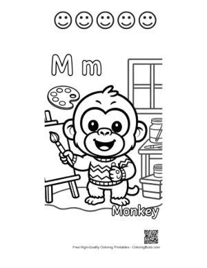 Thumbnail: Young Chimpanzee Artist Painting a Colorful Picture Printable and 5 Happy Face Outline