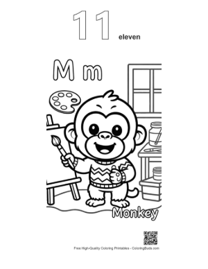Thumbnail: Young Chimpanzee Artist Painting a Colorful Picture Printable Outline Number 11