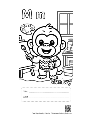 Thumbnail: Young Chimpanzee Artist Painting a Colorful Picture Printable with Title and Artist Box