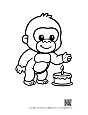 Thumbnail: Adorable Little Gorilla Making a Wish over a Cake Printable