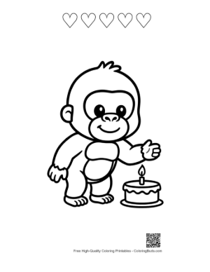 Thumbnail: Adorable Little Gorilla Making a Wish over a Cake Printable and 5 Heart Outline