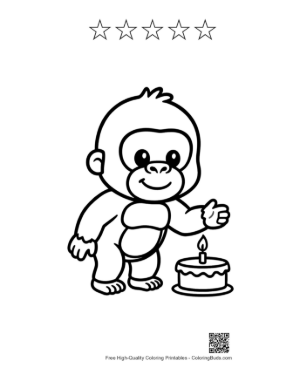 Thumbnail: Adorable Little Gorilla Making a Wish over a Cake Printable and 5 Star Outline