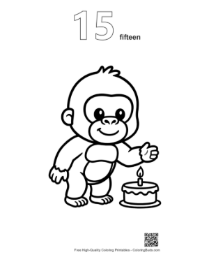 Thumbnail: Adorable Little Gorilla Making a Wish over a Cake Printable Outline Number 15