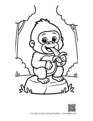 Thumbnail: Adorable Young Gorilla Sitting and Holding a Banana Printable