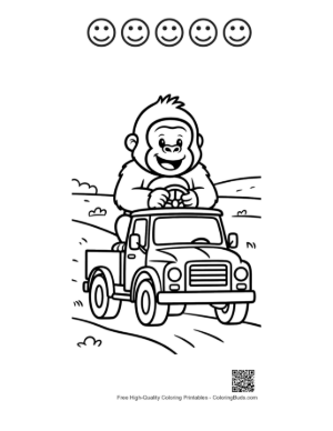 Thumbnail: Adventurous Little Gorilla Driving His Own Toy Truck Printable and 5 Happy Face Outline