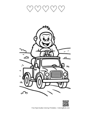 Thumbnail: Adventurous Little Gorilla Driving His Own Toy Truck Printable and 5 Heart Outline