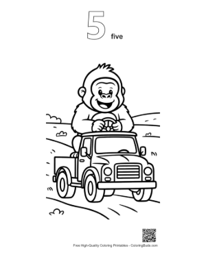 Thumbnail: Adventurous Little Gorilla Driving His Own Toy Truck Printable Outline Number 5