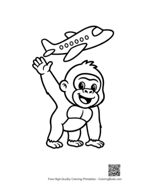 Thumbnail: Baby Gorilla Waving at a Flying Airplane in the Sky Printable