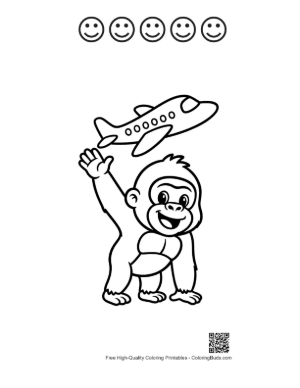 Thumbnail: Baby Gorilla Waving at a Flying Airplane in the Sky Printable and 5 Happy Face Outline