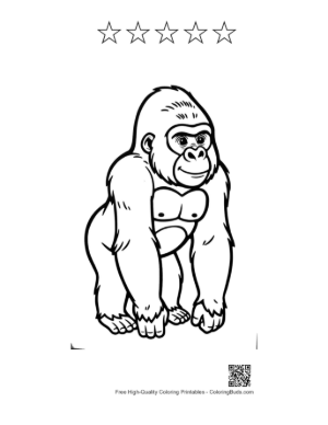 Thumbnail: Cheerful Cartoon Gorilla Standing Proudly Printable and 5 Star Outline
