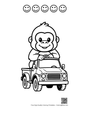 Thumbnail: Cute Baby Gorilla Sitting in a Vintage Pickup Truck Printable and 5 Happy Face Outline