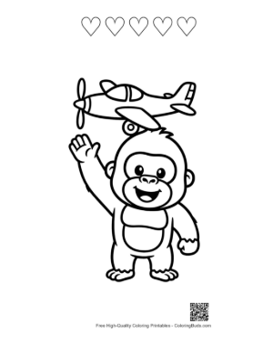 Thumbnail: Easy Gorilla to Color Printable and 5 Heart Outline