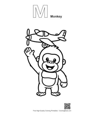 Thumbnail: Easy Gorilla to Color Printable Outline Alphabet M Monkey