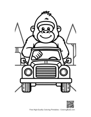 Thumbnail: Friendly Gorilla Cub Steering a Big Safari Vehicle Printable