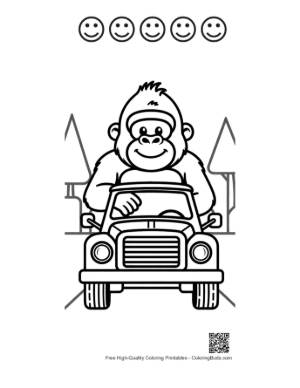 Thumbnail: Friendly Gorilla Cub Steering a Big Safari Vehicle Printable and 5 Happy Face Outline