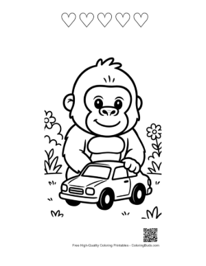 Thumbnail: Funny Baby Gorilla Playing with His Favorite Car Printable and 5 Heart Outline
