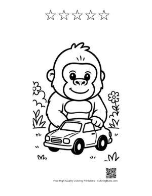 Thumbnail: Funny Baby Gorilla Playing with His Favorite Car Printable and 5 Star Outline
