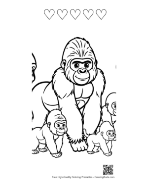 Thumbnail: Gorilla Family Coloring Page Printable and 5 Heart Outline