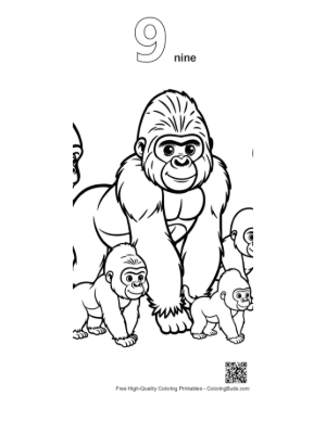 Thumbnail: Gorilla Family Coloring Page Printable Outline Number 9