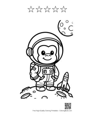 Thumbnail: Happy Baby Gorilla Astronaut Exploring the Galaxy Printable and 5 Star Outline