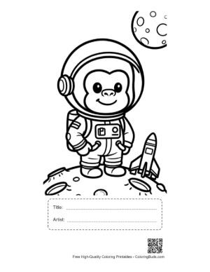 Thumbnail: Happy Baby Gorilla Astronaut Exploring the Galaxy Printable with Title and Artist Box