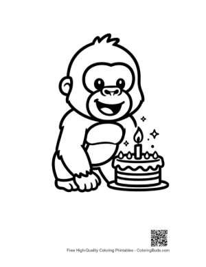 Thumbnail: Happy Gorilla Cub Ready to Eat a Birthday Treat Printable