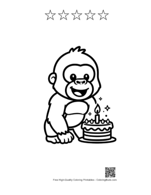 Thumbnail: Happy Gorilla Cub Ready to Eat a Birthday Treat Printable and 5 Star Outline