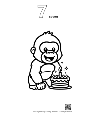 Thumbnail: Happy Gorilla Cub Ready to Eat a Birthday Treat Printable Outline Number 7