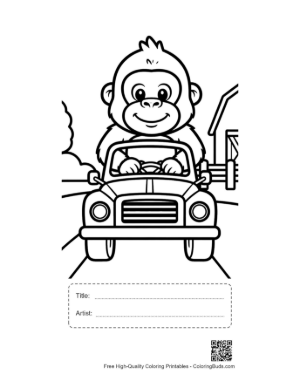 Thumbnail: Little Gorilla Driving a Classic Car Down the Road Printable with Title and Artist Box