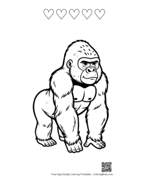Thumbnail: Mighty Cartoon Gorilla Standing Fiercely Printable and 5 Heart Outline