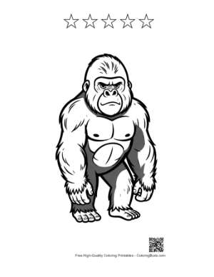 Thumbnail: Muscular Angry Gorilla Standing Fiercely Printable and 5 Star Outline
