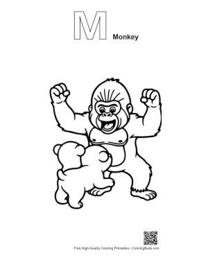 Thumbnail: Playful Gorilla Flexing with Adorable Bear Cub Printable Outline Alphabet M Monkey