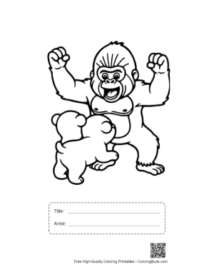 Thumbnail: Playful Gorilla Flexing with Adorable Bear Cub Printable with Title and Artist Box