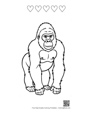 Thumbnail: Smiling Cartoon Gorilla Outline Printable and 5 Heart Outline