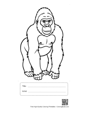 Thumbnail: Smiling Cartoon Gorilla Outline Printable with Title and Artist Box
