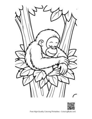 Thumbnail: Calm Baby Orangutan Sleeping Soundly Tucked in Green Leaves Printable