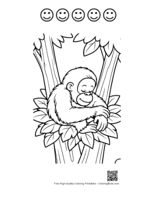 Thumbnail: Calm Baby Orangutan Sleeping Soundly Tucked in Green Leaves Printable and 5 Happy Face Outline