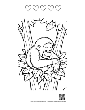 Thumbnail: Calm Baby Orangutan Sleeping Soundly Tucked in Green Leaves Printable and 5 Heart Outline