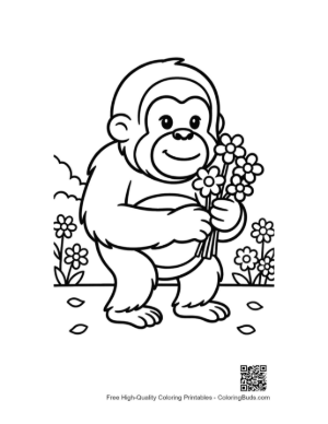 Thumbnail: Charming Forest Ape Smelling a Handful of Forest Flowers Printable