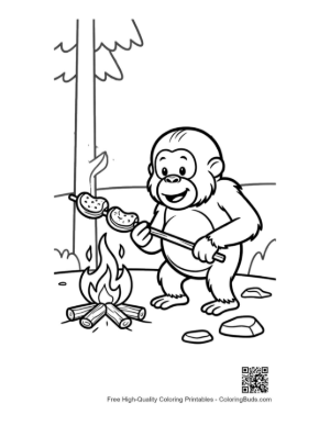 Thumbnail: Cute Forest Ape Roasting Marshmallows over a Small Campfire Printable